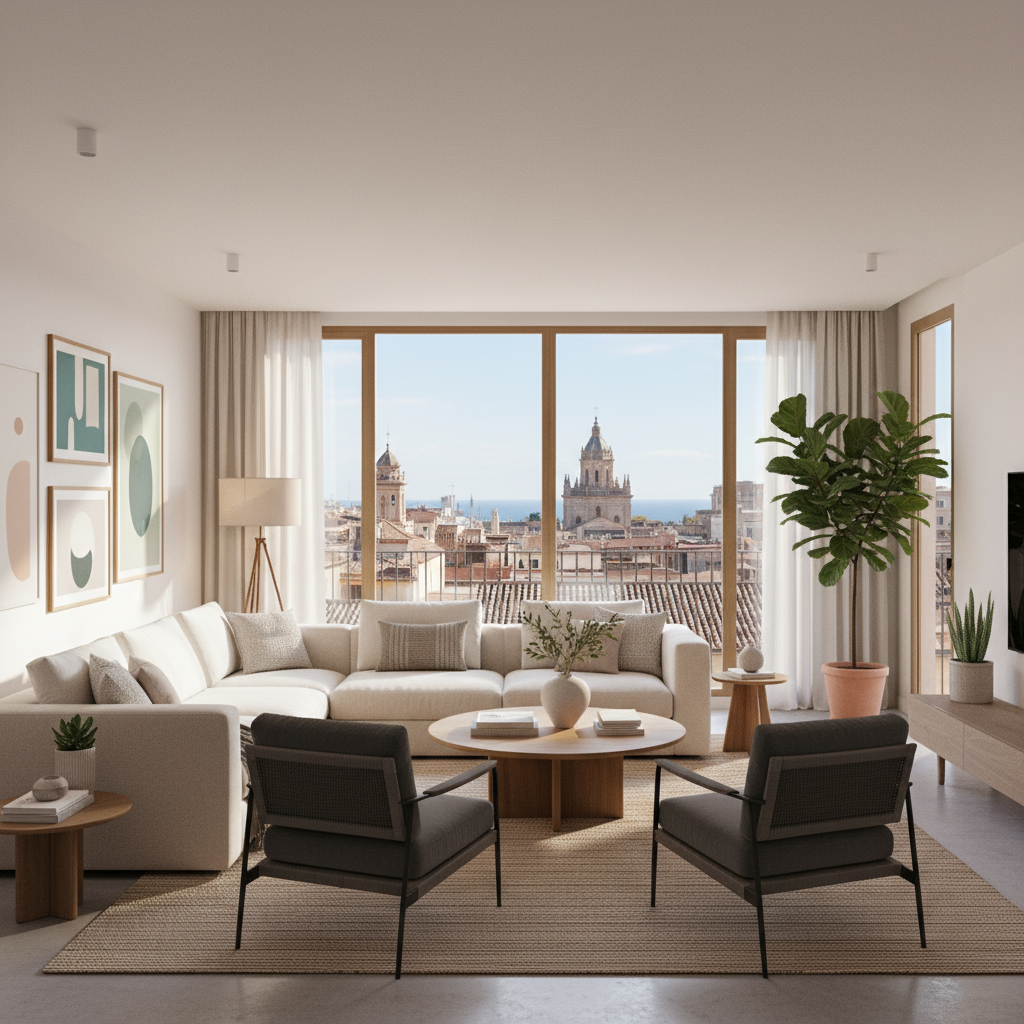 Interior moderno y luminoso de un apartamento en Valencia, ideal para Alquiler apartamentos Valencia.